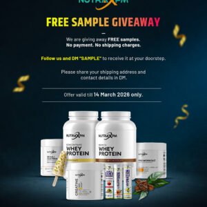 FREE Sample Offer- Whey Protein , BCAA, Creatine, Pre-Workout, ACV, L-Glutathione, Hydration